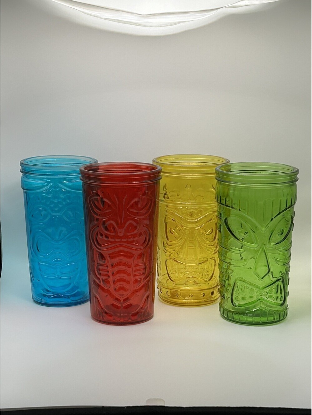 Vintage Set Of 4 Tiki Glasses Electric Colors Hawaiian Cocktail Tumblers 1970’s